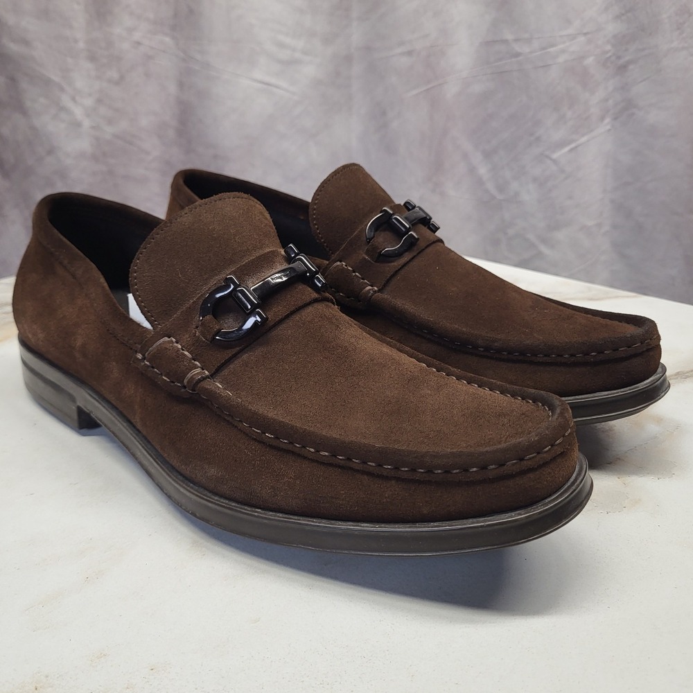 Salvatore Ferragamo Gancini Horsebit Classic Suede MocToe Loafers Size 9.5 EE